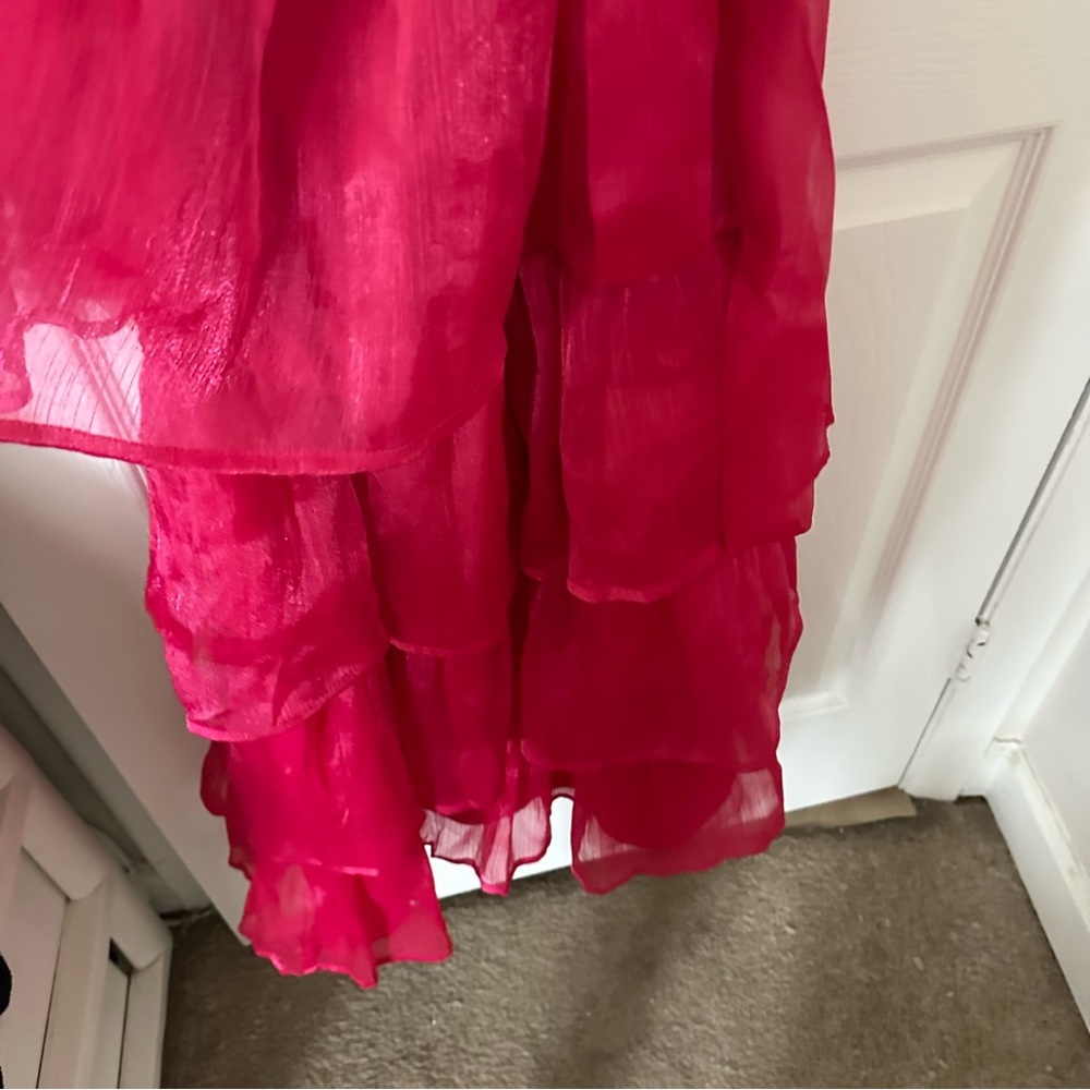 One Shoulder Pink Ruffle Dress - Picture 3 of 7